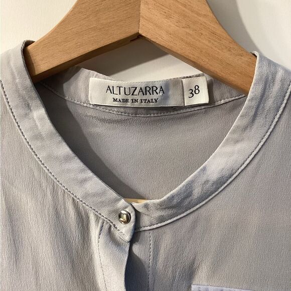 Altuzarra Silk Light Blue Button-Down Blouse Front Pockets Size 6 - Picture 9 of 11